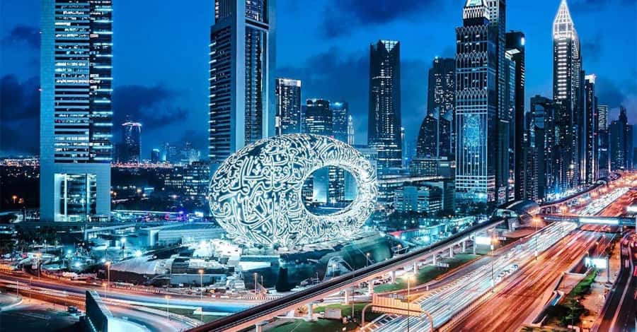 Dubai: Nighttime Guided City Tour by Van & Blue Water Island - Pickup, van travel, and tour style