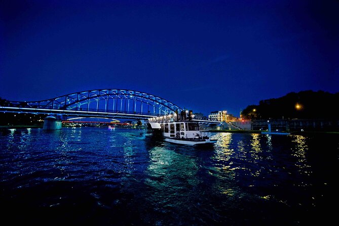 Krakow by night 60 minutes cruise The Vistula River Krakow - Bar, seating, warmth, and onboard comfort