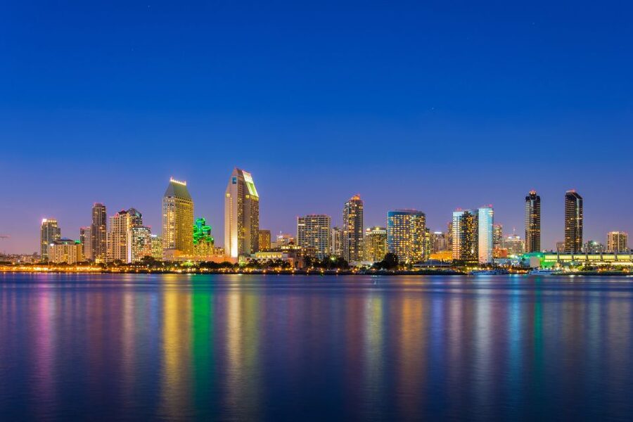 San Diego: City Lights Night Trolley Tour - Balboa Park under evening lights