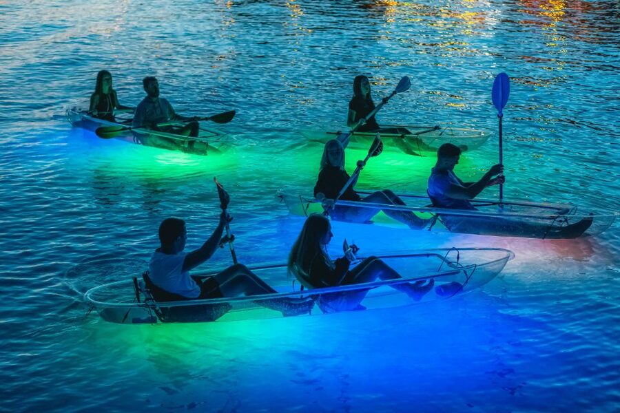 Split: Illuminated Evening Guided Kayaking Tour - Entering Žrnovnica River after sunset